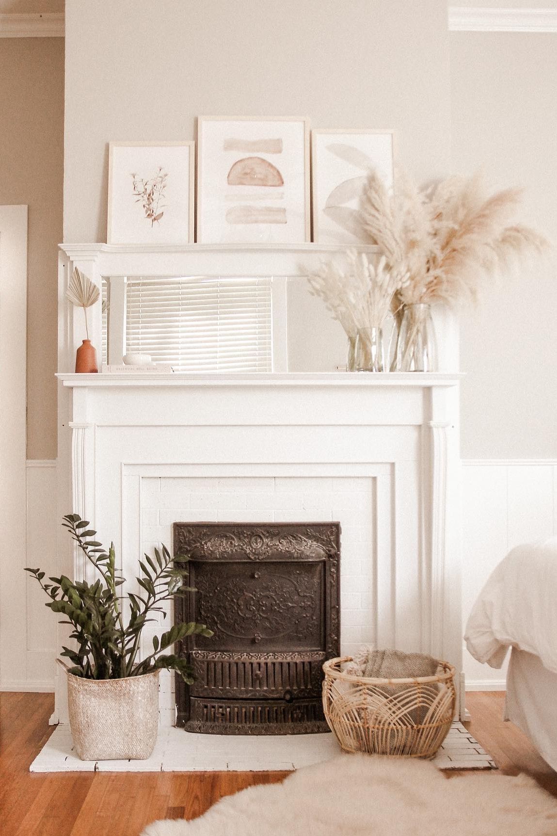Boho Mantle Decor With Dried Pampas Grass And Bunny Tail Fireplace Mantle Decor Mantle Decor Small Decor