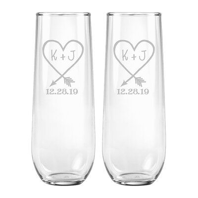 Le Prise Personalized Carved Heart Date 9 Oz Glass Flute Wayfair In 2020 Flute Glass Carved Heart Glass Engraving