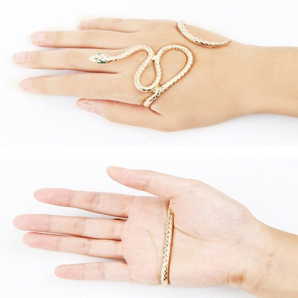 Robe Gothique Serpent Cristal Hand Palm Bracelet Bangle Cuff Ring Bijoux Punk