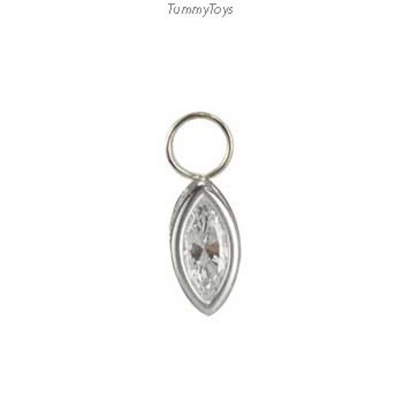 "Above is a solid 925 sterling silver belly ring swinger charm with a bezel set large clear marquise cut cz gem. The charm measures 11/16 inches long (18mm) 10mm cz gem. TummyToys removable \"swinger\" charms are designed to easily slide onto all classic TummyToys \"sleeper\" belly button rings. Our unique \"swinger\" charm accessories allow you to change the look of your navel ring without having to take your TummyToys piercing out. Grow your collection to mix and match pieces to go with any ou Navel Rings Dangle, Navel Jewelry, Belly Button Jewelry, Body Chain Jewelry, Belly Rings, Belly Button Rings, Tattoo On Hip Bone, Hip Tattoo, Tattoo Blog