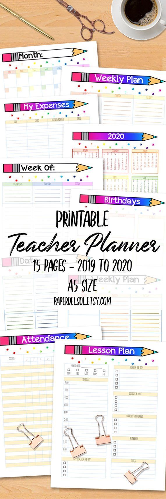 A5 Teacher Planner 2019 2020, Lesson Planner Printable, Homeschool Planner Printable, Teacher Daily Planner 2020 Weekly Lesson Plan Download