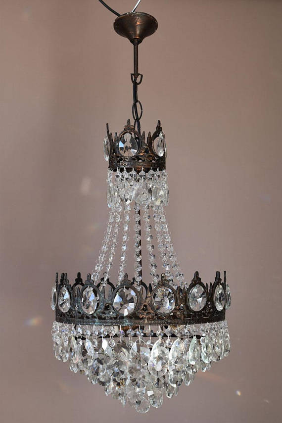 Mid Century Classic Antique French Vintage Crystal Chandelier Vintage Crystal Chandelier, Crystal Pendant Vintage Chandelier