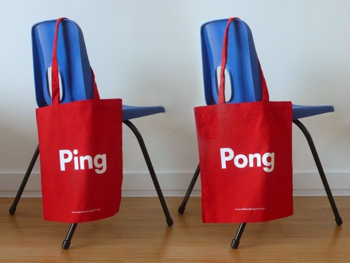 Word Play Ping Pong Tote Bag Red 2 Sided Design Which Reads Word Play Ping Pong Tote Bag Red 2 Sided Design Which Reads On One Side And The Other Screen Printed In White Onto