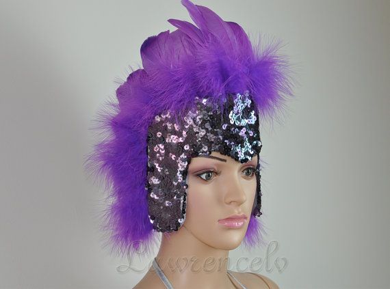 Purple feather sequins crown LasVegas showgirl headpiece headdress