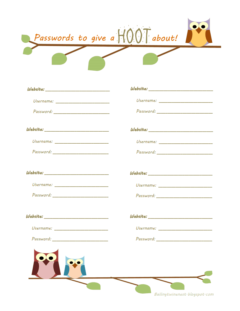 printable password organizer