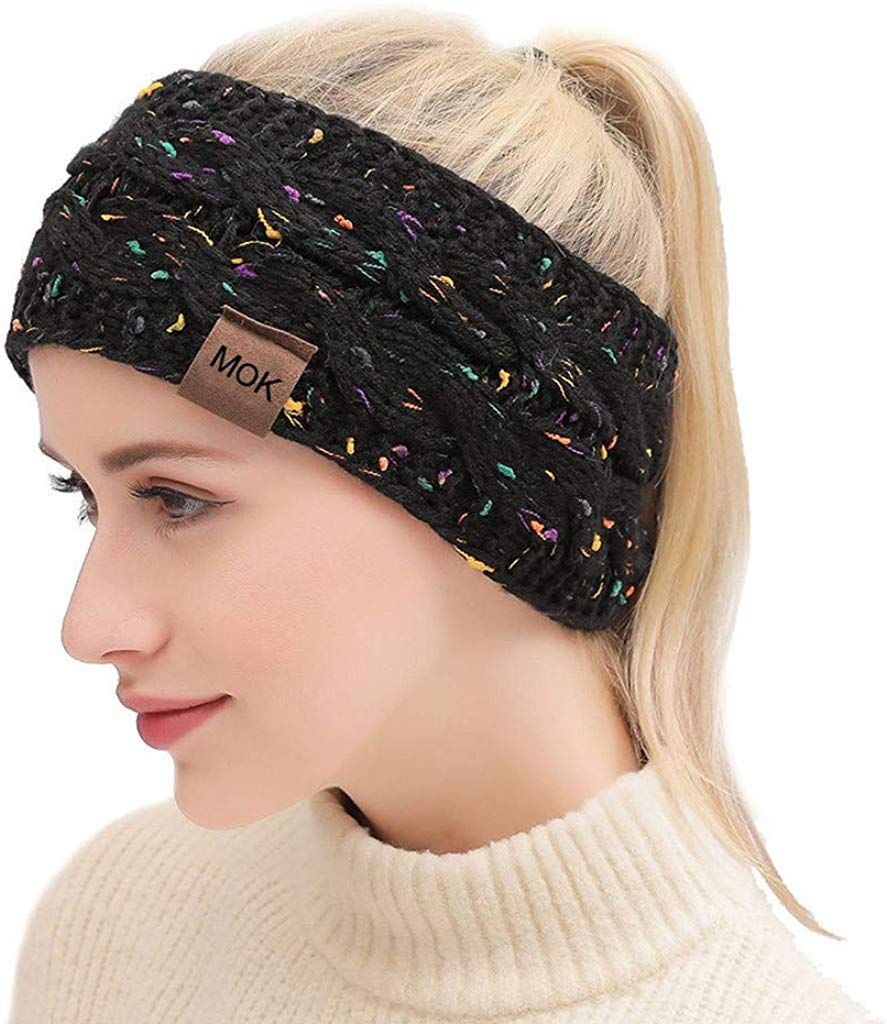 4 Pieces Women Winter Knitted Headband Fuzzy Lined Warm Headbands Confetti Thick Cable Headband Head Wrap Cold Weather Ear Warmer Headband