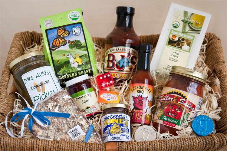 Food and wine gift baskets featuring Made in Nevada items from Napa-Sonoma Grocery Company Reno.