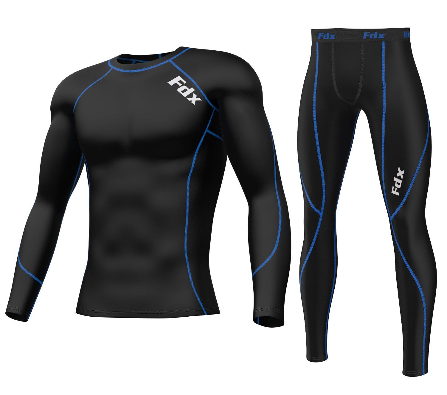 FDX Mens Compression Armour Base Layer Top Long Sleeve Thermal Gym Sports Shirt