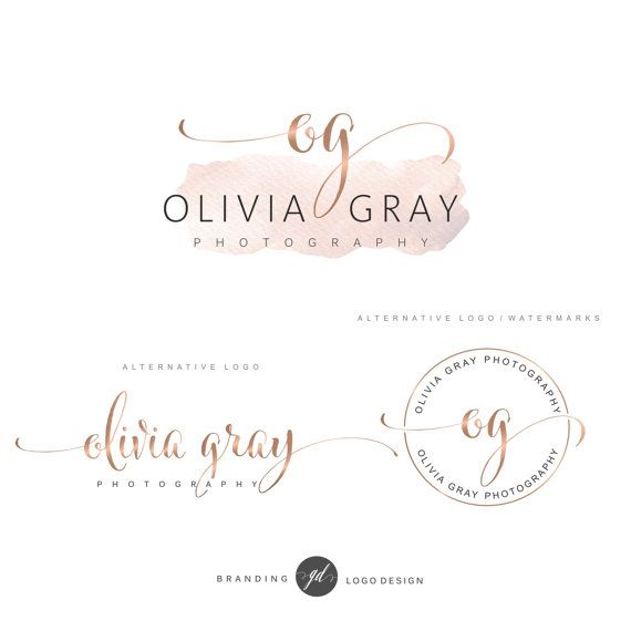 watercolor logo design rose gold branding kit photography logo