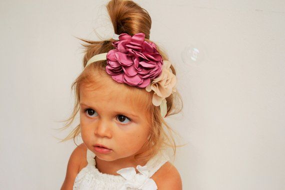 Hair accessory bridal flower child purple and beige rustic boho, flower girl
