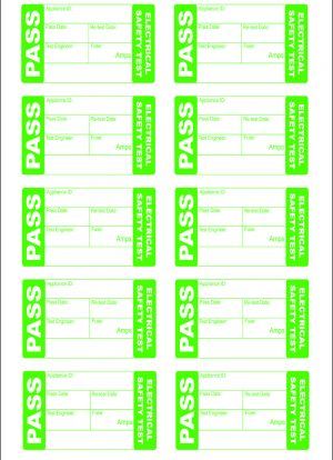 PAT Testing Pass Labels 10 per sheet £1.50 Produced on self- adhesive matt vinyl enabling text ...