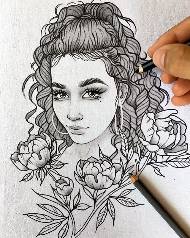 Pencil portrait for a pretty Puerto Rican princess. (with peony) This ...