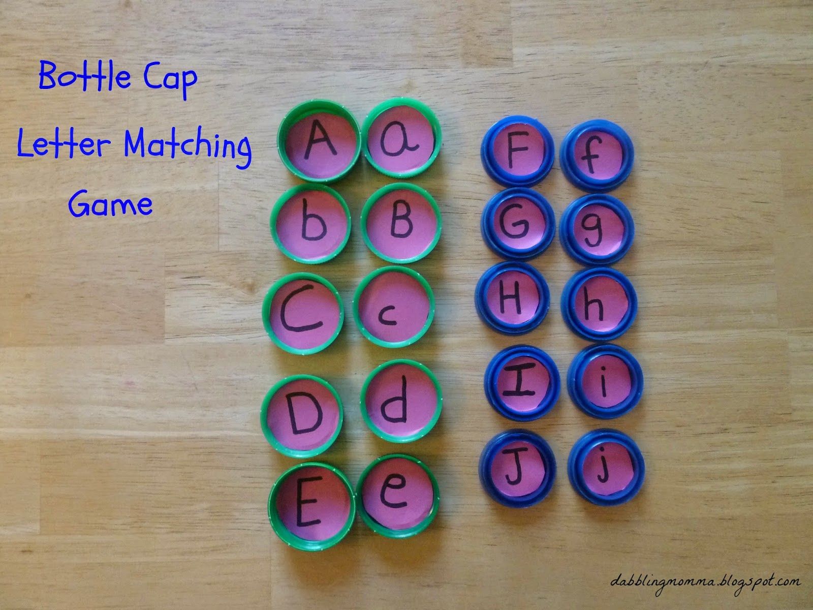 dabblingmomma bottle cap letter matching and memory game letter matching game