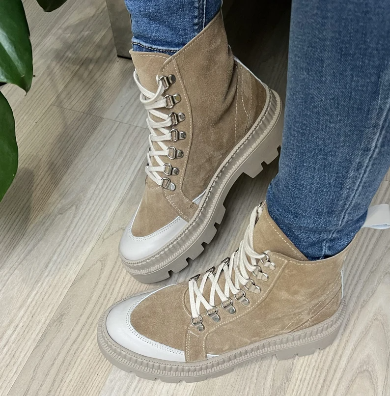Ava Creme Women's Boots Real Leather Boots Made to - Etsy Poland