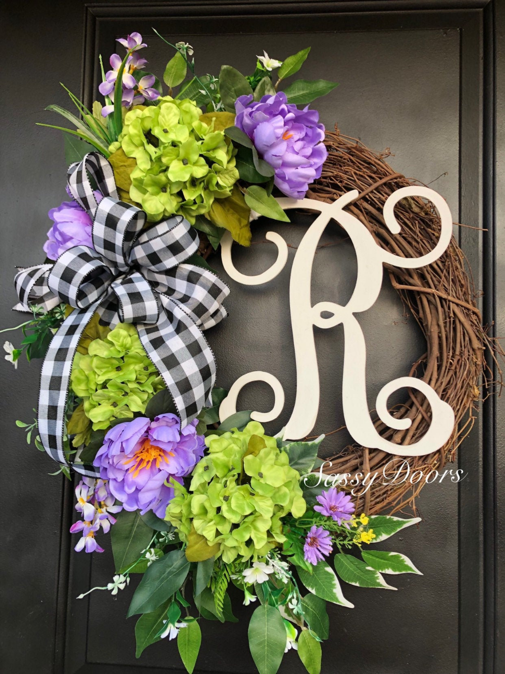 Front Door Wreath Initial Wreath Summer Wreath Monogram Wreath Purple Wreath Hydrangea Wreath Spring Letter Wreath Everyday Wreath