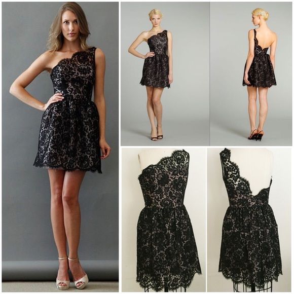 lazaro black lace lbd one shoulder cocktail dress little lazaro size chart