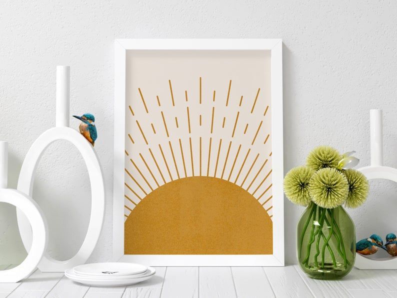 Home Print Abstract Sunset Print Picture Mustard Yellow Modern Wall Decor Art