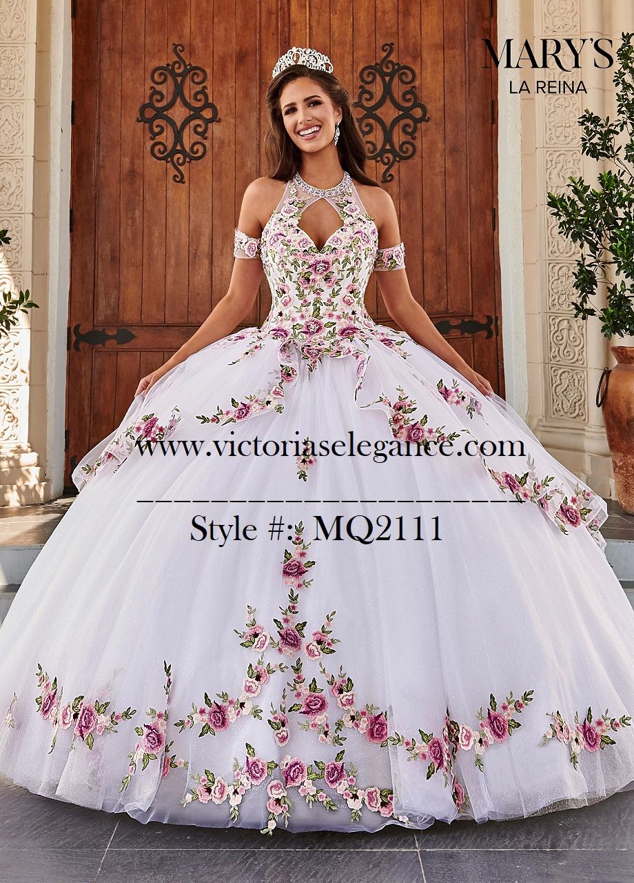 Mary's Whimsical Floral Embroidery Halter Ball Gow Mary's Whimsical Floral Embroidery Halter Ball Gow