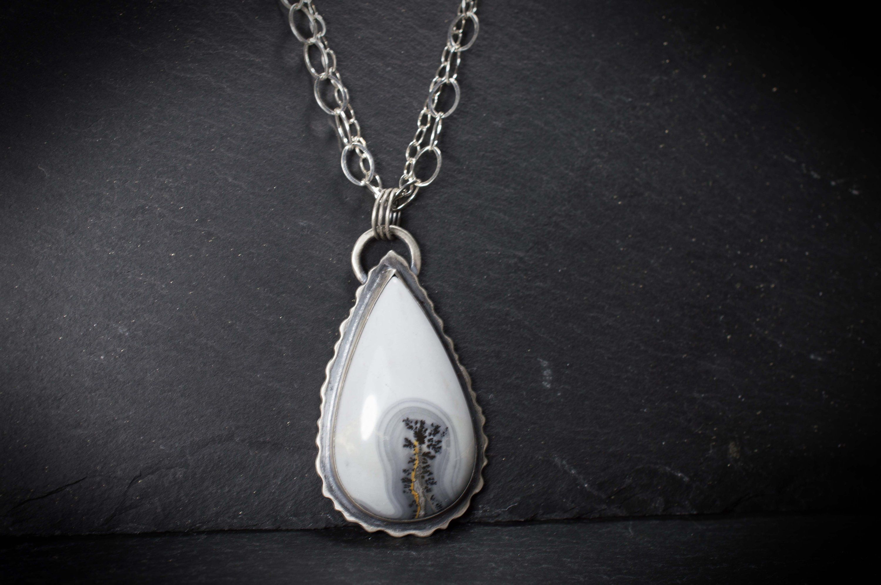 White Jasper Silver Pendant Necklace