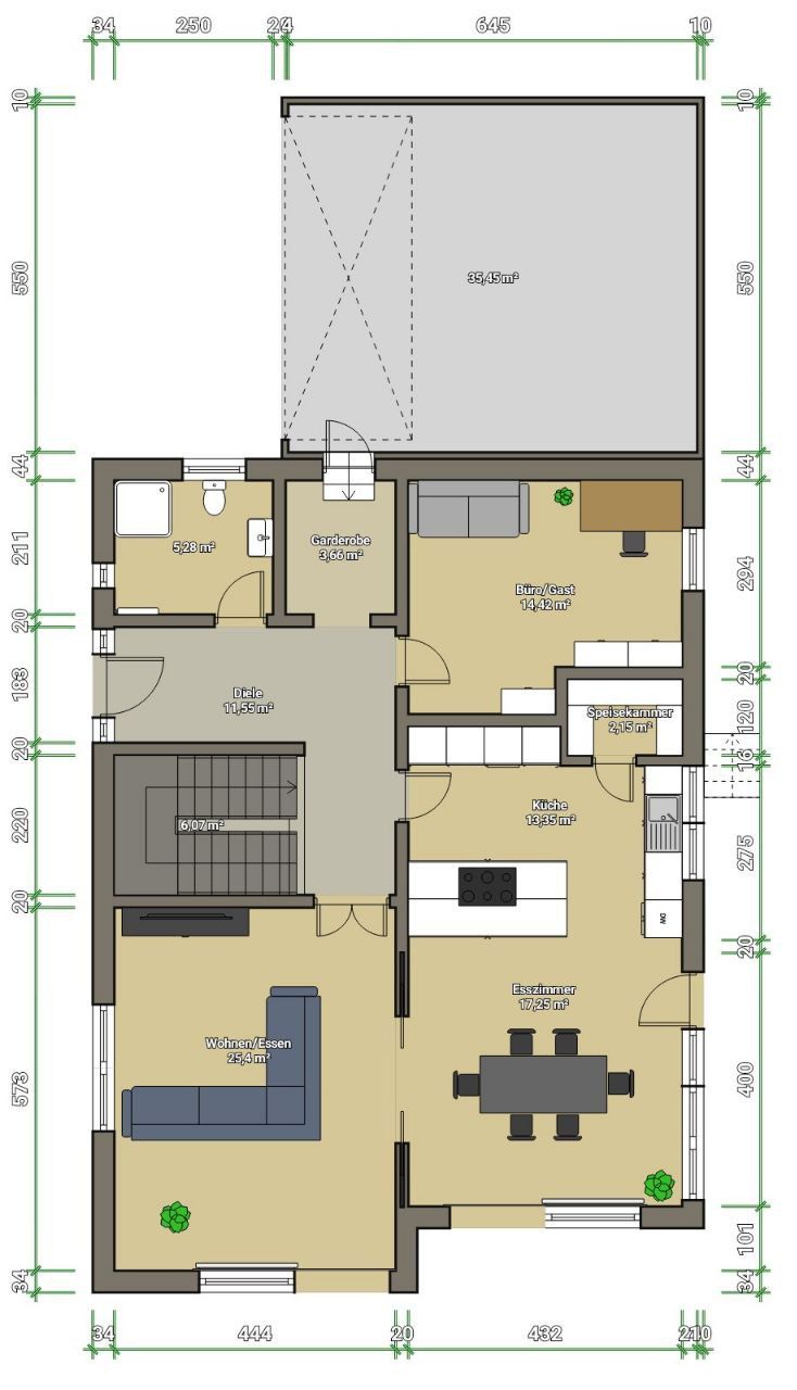 Grundriss-Entwurf - Stadthaus mit Walmdach 10x12m