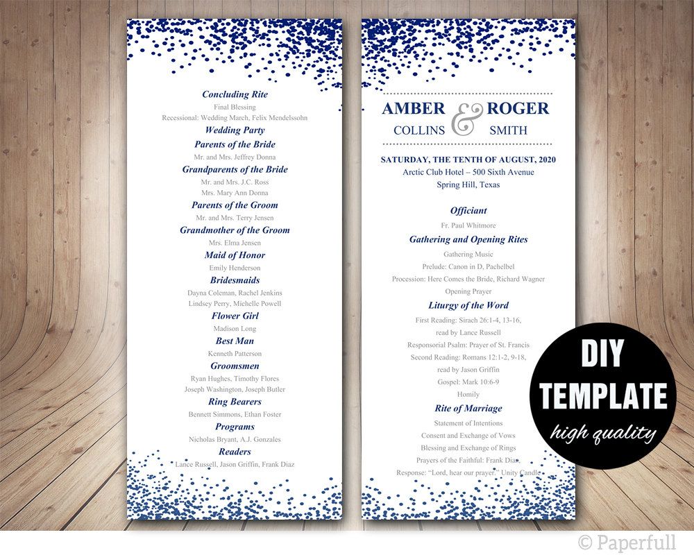 Modern Wedding Program Template Navy Blue Modern Wedding Program Template Navy Blue Double Sided