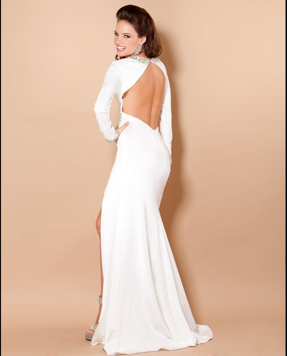 Jovani White Long Sleeve Dress