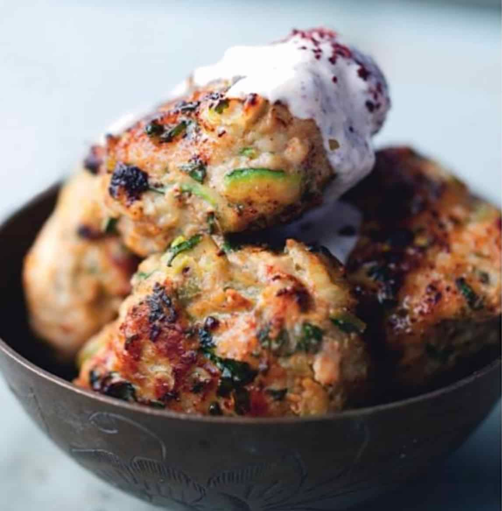 Chicken and Zucchini Patties with Minted Sumac Yoghurt