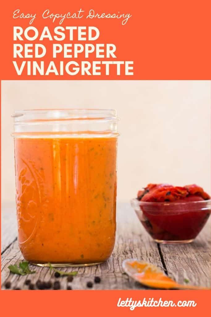 Homemade Roasted Red Pepper Vinaigrette is an easy copycat version of a bottled salad dressing. Smoky roasted-pepper flavor and just the right amount of honey sweetness, it’s homemade, with love. #saladdressing #vinaigrette #roastedred peppers #copycat #lettyskitchen Hummus Salad Dressing Recipe, Salad Dressing Recipes Homemade, Vegetarian Salad Recipes, Healthy Salad Dressing, Vegan Salad, Red Pepper Salad Dressing, Vinaigrette Dressing, Roasted Red Pepper Hummus, Roasted Red Peppers
