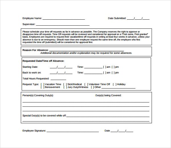 Sample Time Off Request Form FORMS Pinterest
