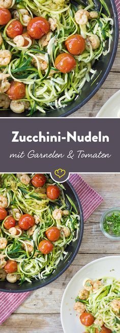Zucchininudeln mit Garnelen und Cherry-Tomaten