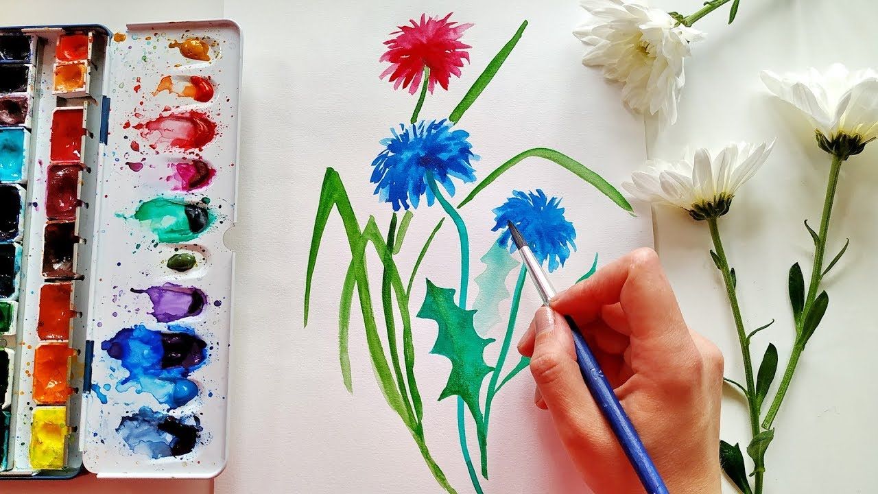 Easy Watercolor Wild Flowers Painting Tutorial For Beginners \ ASMR