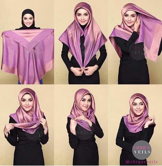 Latest Beautiful Hijab Styles Tutorial 2018-19 Different Face Shapes Hijab Chic, Hijab Style Casual, Stylish Hijab, Turban Hijab, Hijab Scarf, Hijab Outfit, Hijab Mode Inspiration, Fashion Design Inspiration, Fashion Ideas
