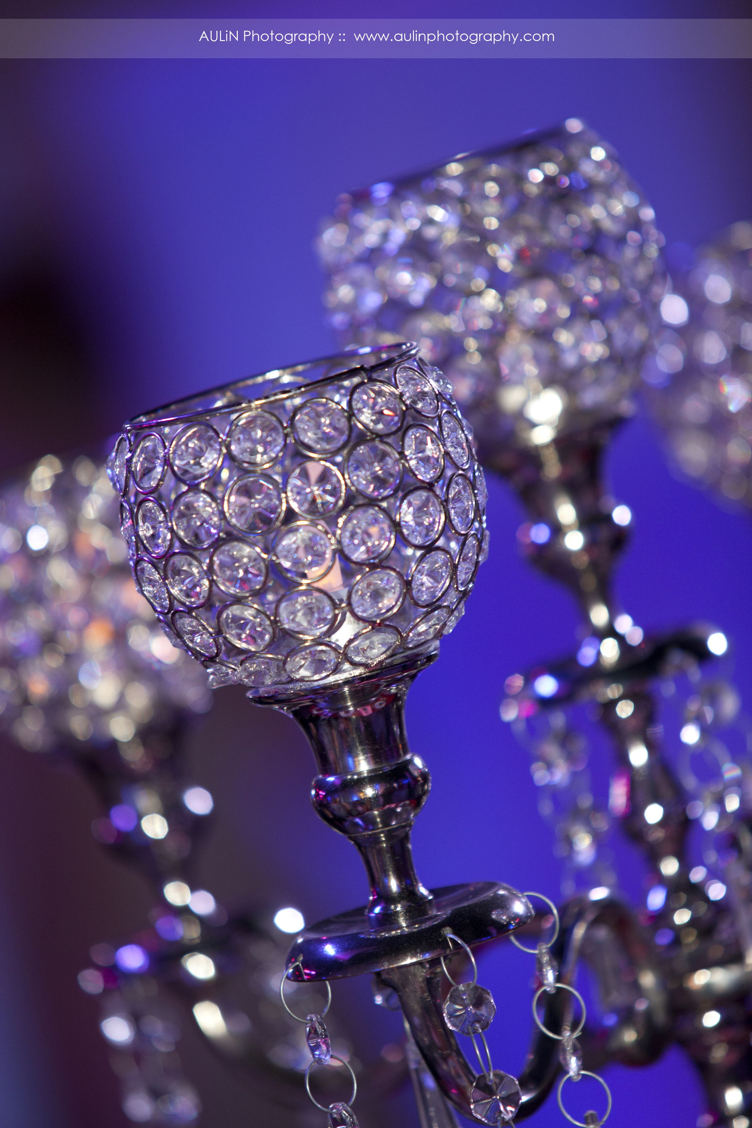 close up of our silver 5 arm crystal bling candelabras have 2 sizes