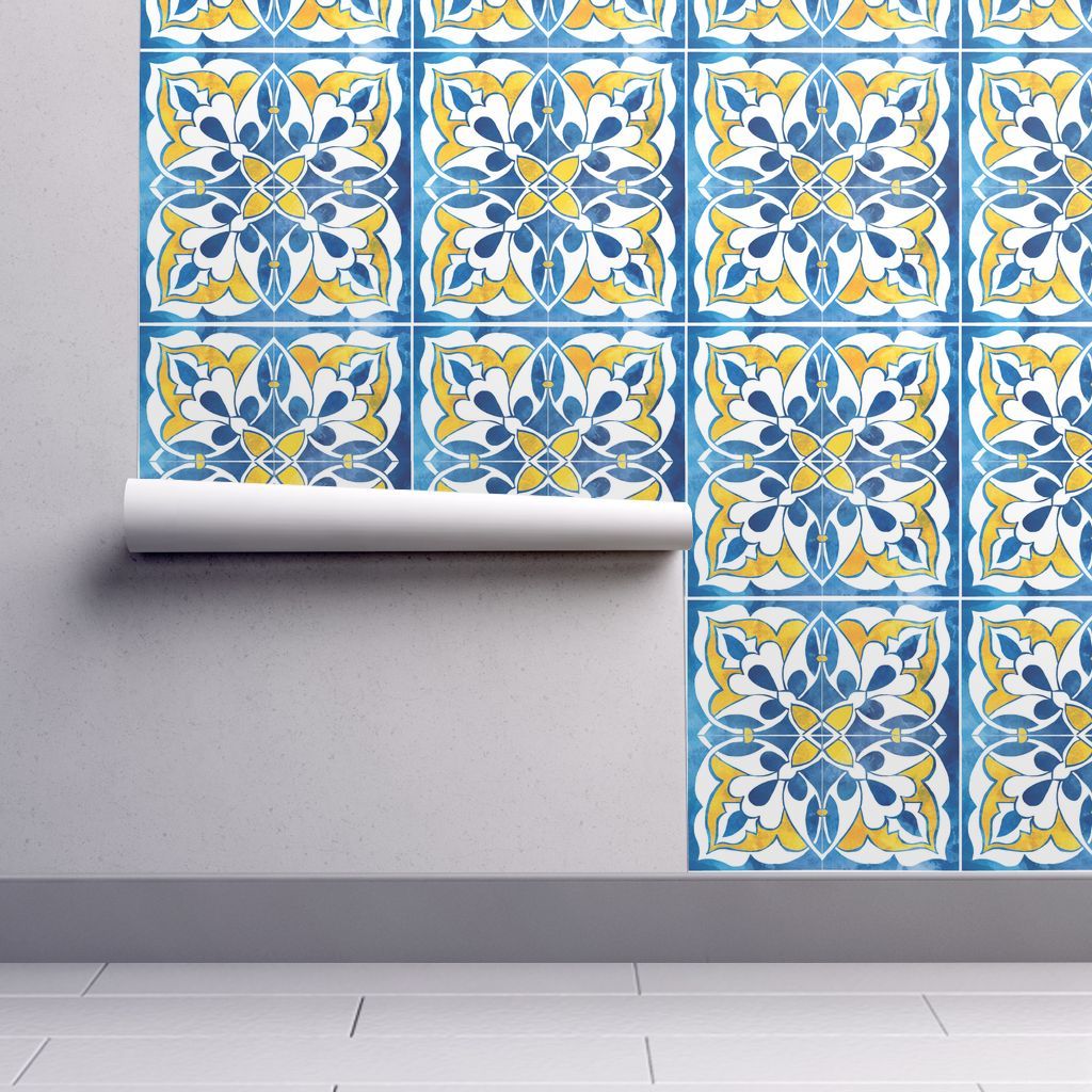 Yellow And Gray Ikat Removable Wallpaper Geometric Peel And Etsy Removable Wallpaper Peel And Stick Wallpaper Traditional Wallpaper