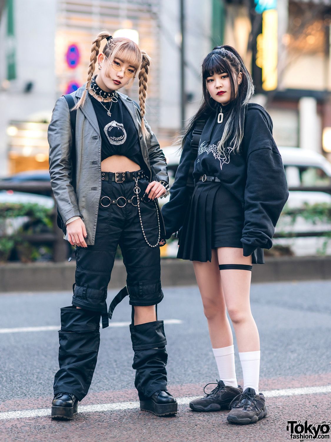 Japanese 16 Year Olds Maria And Megumi On The Street In Harajuku Wearing Monochrome Styles With