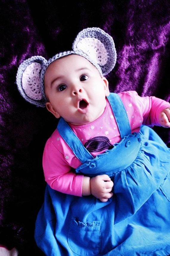 0 to 3m Newborn Baby Mouse Photo Prop Baby Headband Infant Mouse Ears Mouse Headband Grey Pink Anima