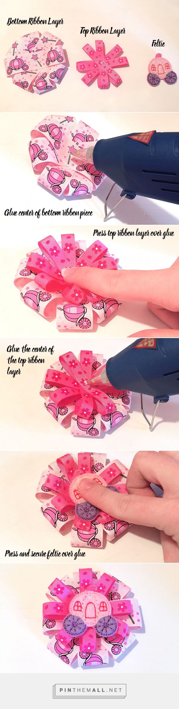 How to make a ribbon hair bow with a machine embroidered feltie - fast and easy DIY cute bow crafting! #hairbows