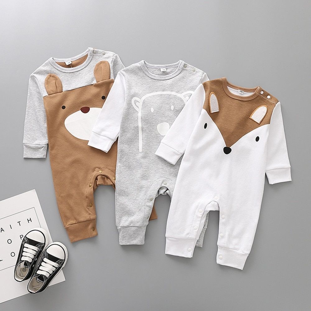 Newborn Infant Baby Girl Boys Cartoon Leopard Print Jumpsuit Romper Soft Clothes