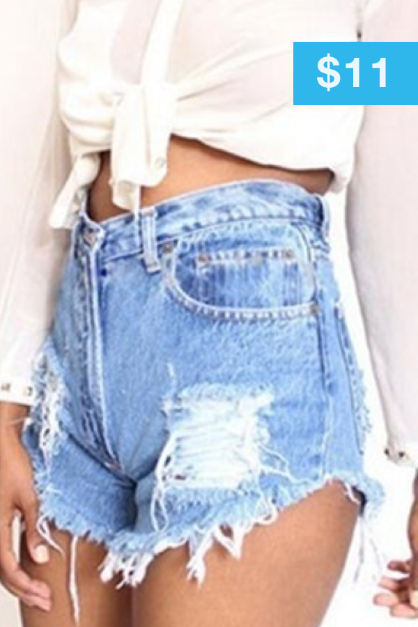Donna Jeans a Vita Alta Strappati Destroyed Shorts Casual Estivo Pantaloncini