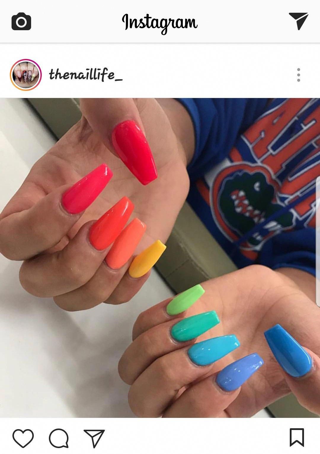Rainbow V Tips Summer Acrylic Nails Fire Nails Coffin Nails Designs