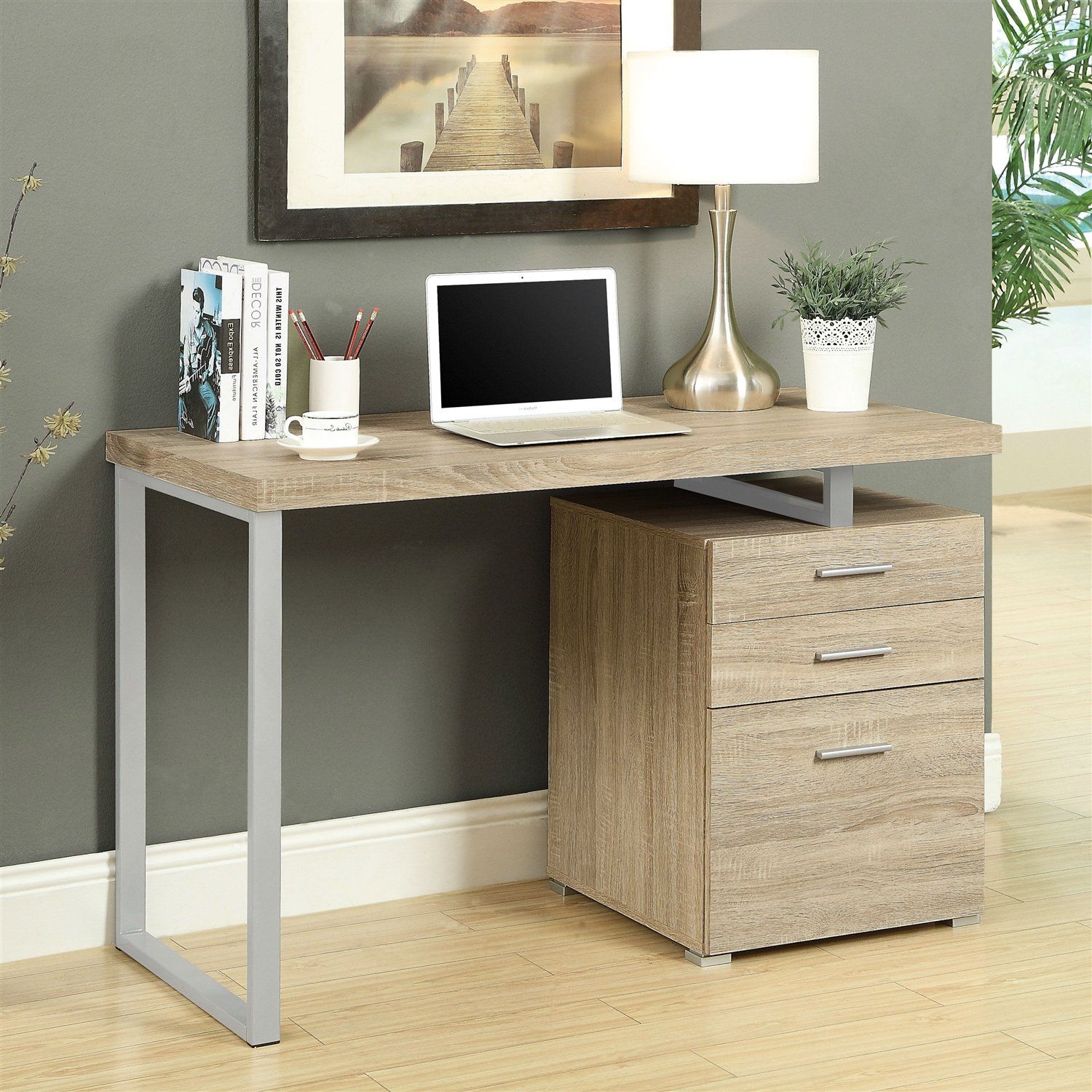 Home Office Laptop Computer Contemporary Home Office Laptop Computer Desk in Natural Finish