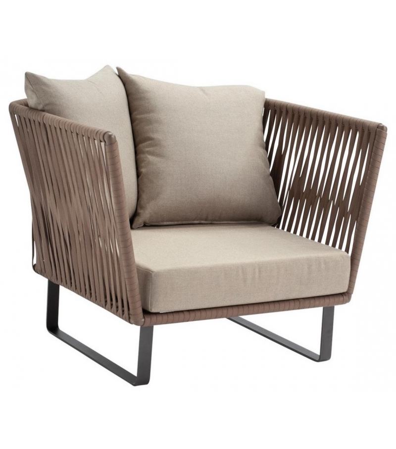 Metal Frame In An Espresso Wood Like Finish Featuring Hand Woven White Marine Grade Synthetic Rope Suita Lounge Chair Outdoor Outdoor Chairs Outdoor Furniture