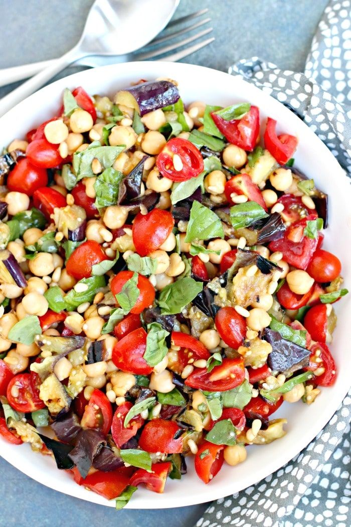Grilled Eggplant Salad with Chickpeas and Tomatoes - Veggies Save The