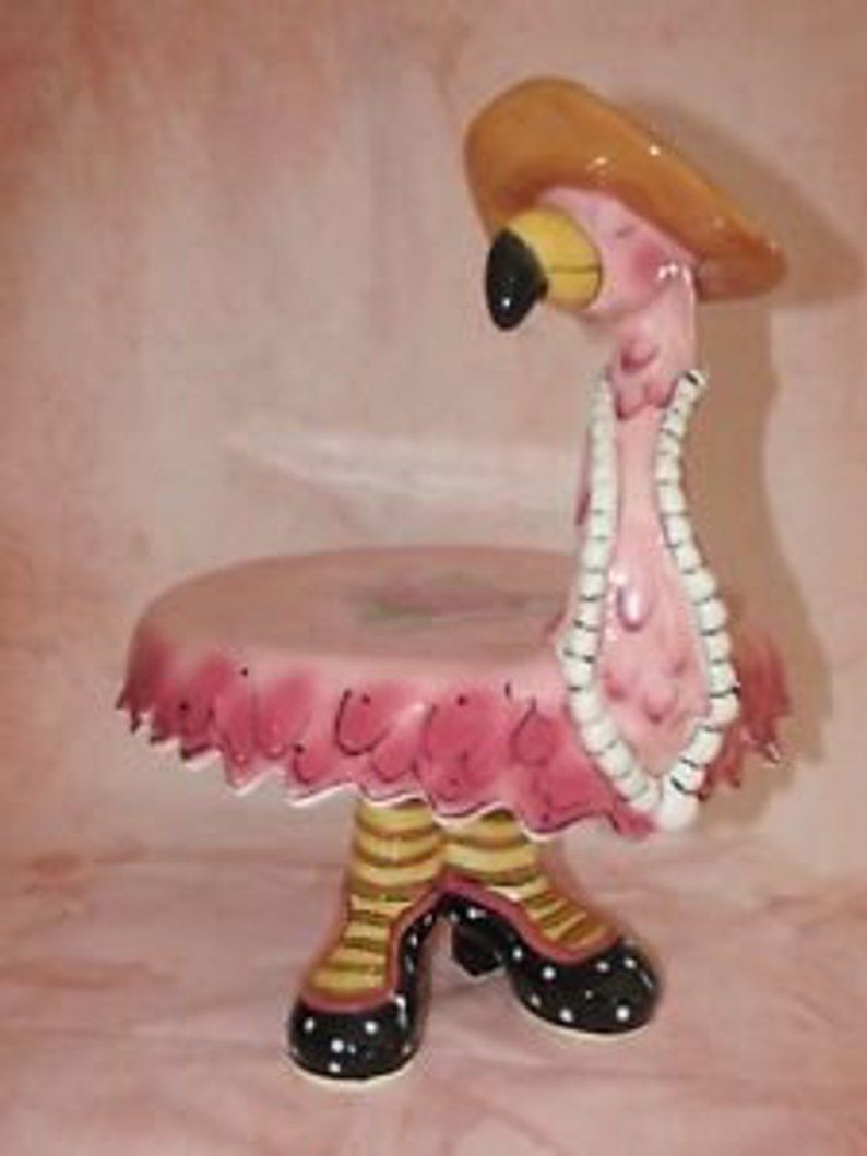 Blue Sky Ceramic Miss Precious Flamingo Footed Cake Plate