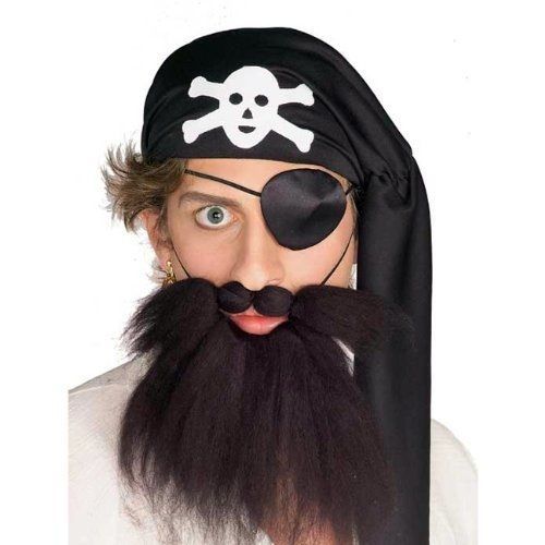 Black Pirate Beard Moustache Captain Jack Caribbean Party Fancy Dress Costume