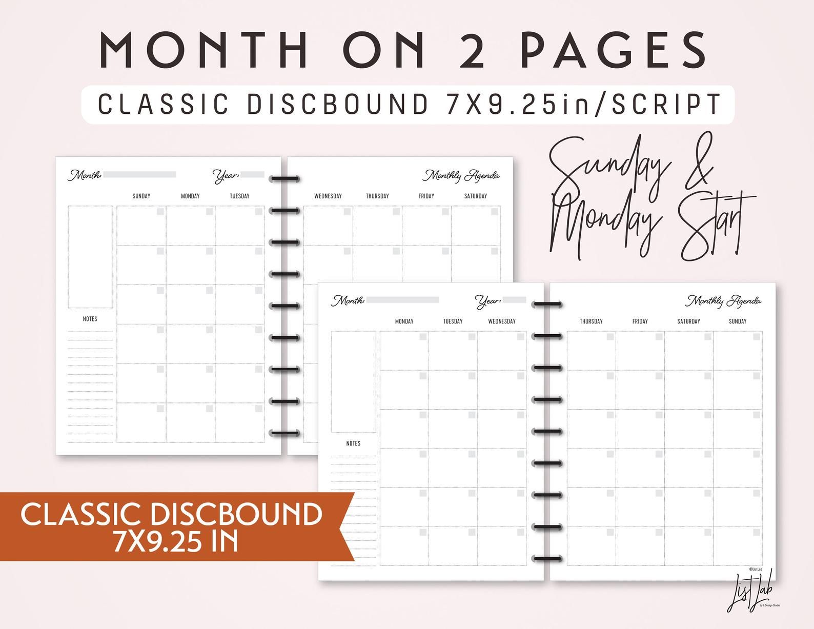 CLASSIC DISCBOUND Month on 2 Pages Calendar Set Printable Etsy CLASSIC DISCBOUND Month on 2 Pages Calendar Set Printable Etsy
