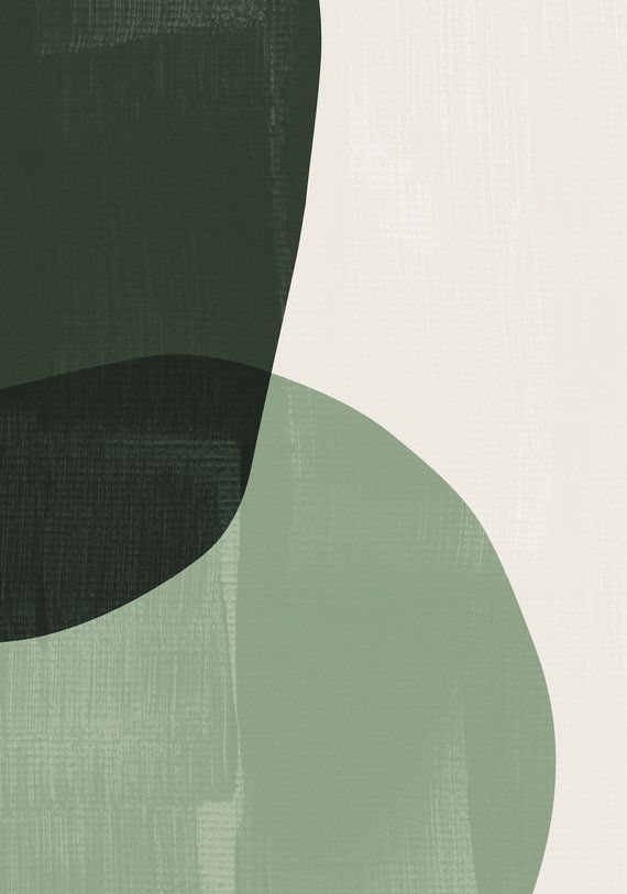 Dunkelgrüne moderne Kunstdrucke für Mitte Jahrhundert. Abstrakte Kunst. Hellgrüne moderne Wandkunst....