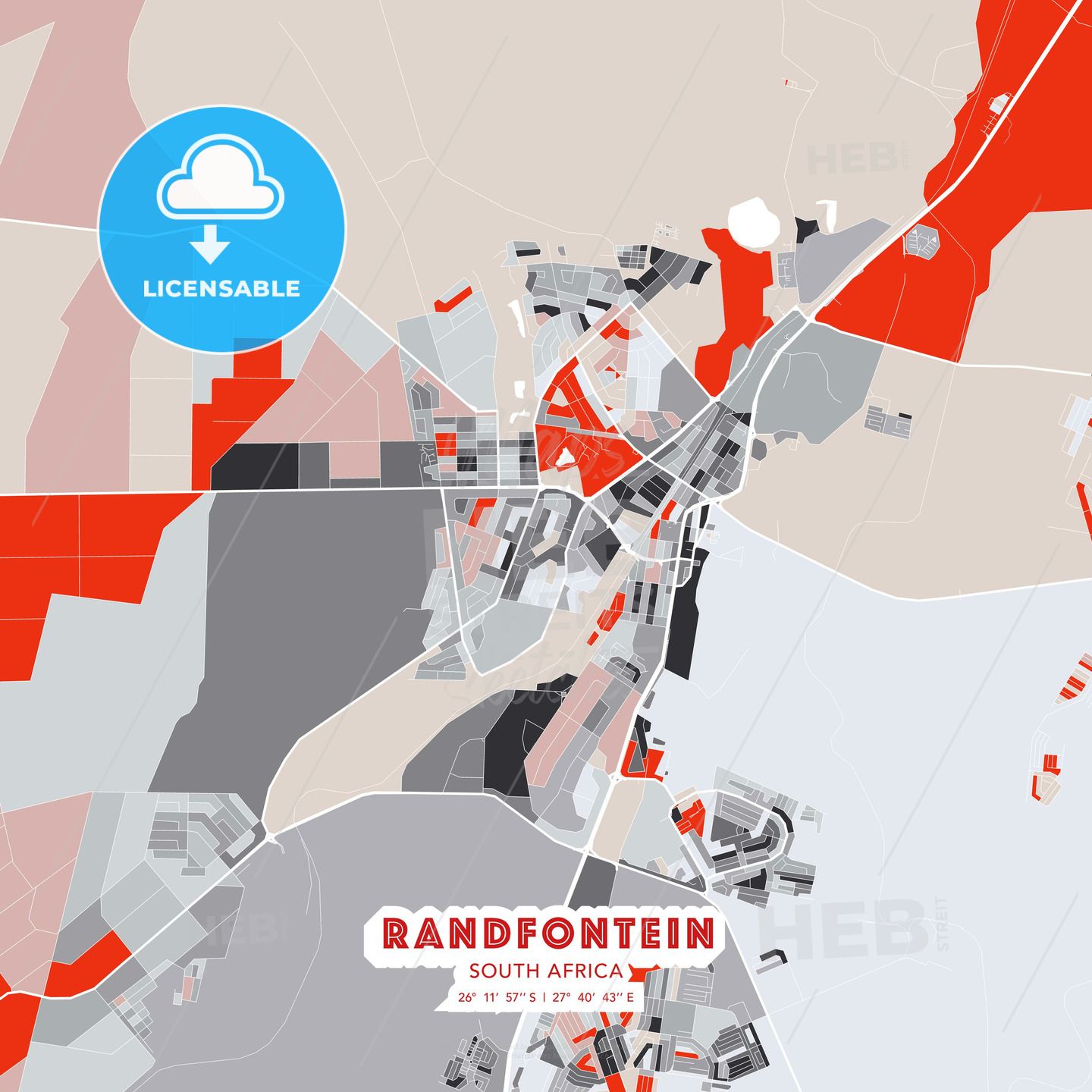Randfontein, South Africa, modern art map in 2023 | Poster template