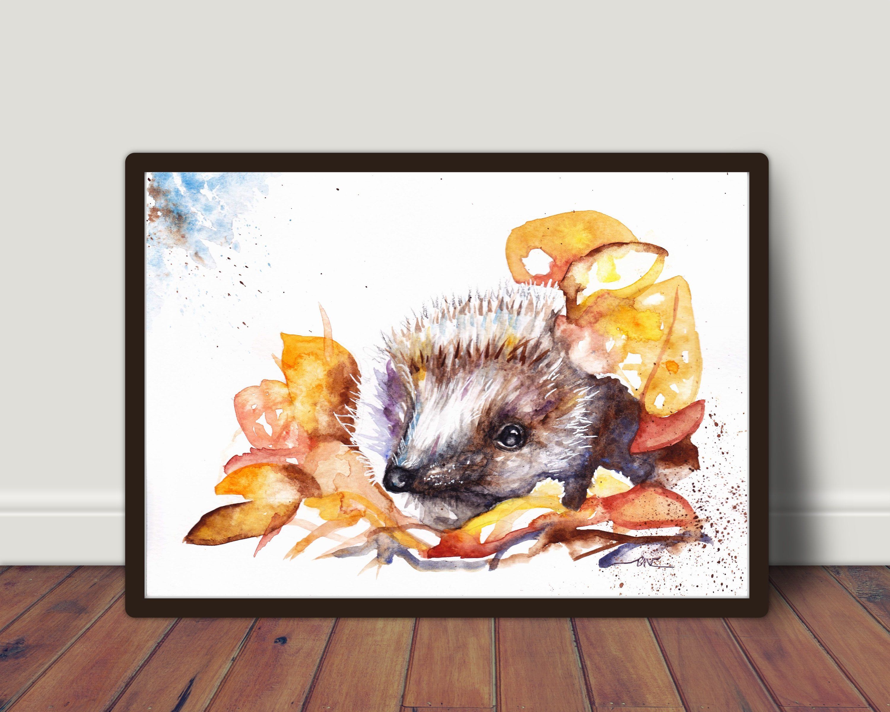 Watercolour Autumn Hedgehog Wildlife,Animal,Art Gift Print wall Card