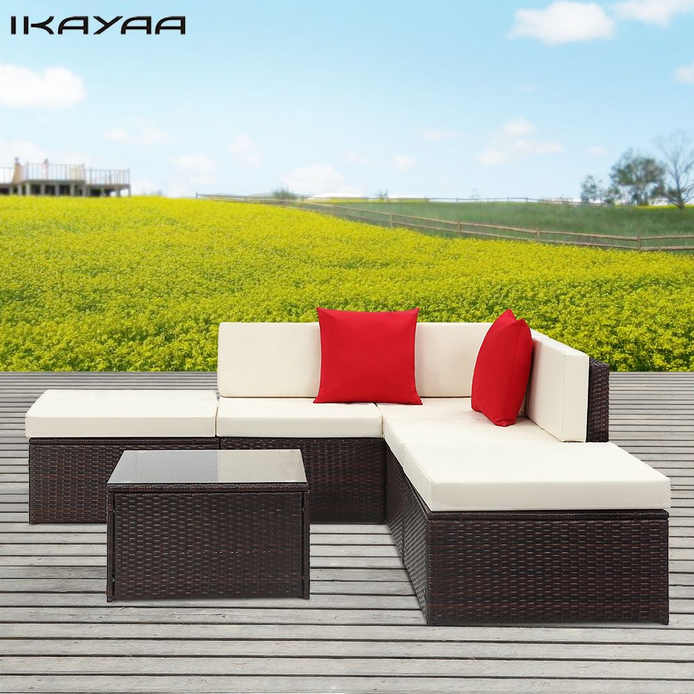Ikayaa 6 pz ammortizzata rattan patio esterno mobili da giardino set ... Set divano rattan